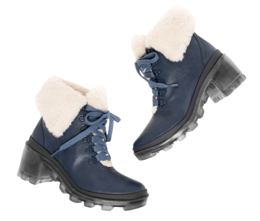blue Henley Marine Vegan Chunky Faux Fur Ankle Boots footwear