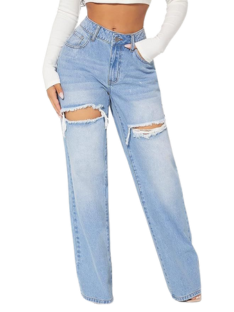 Viatabuna High Waisted Baggy Ripped Jeans for Teen Girls Women Straight Leg  Fashion Distressed Boyfriend Denim Pants