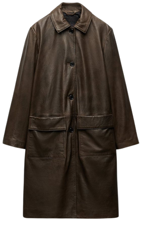 LONG POCKET COAT ZW LEATHER COLLECTION - Brown | ZARA United States