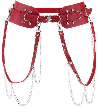 Punk Red Leather Belt w/ Chains