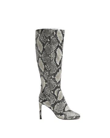 Grey wide fit snake print knee high boots | River Island