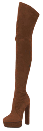 Brown Thigh High Suede Platform Boots