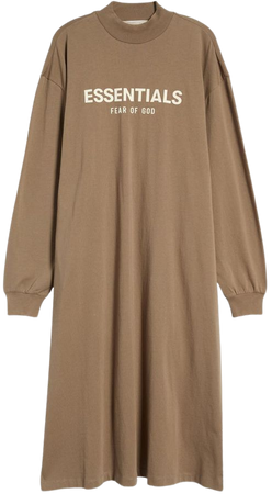 Fear of God Essentials Long Sleeve Cotton Logo T-Shirt Dress | Nordstrom