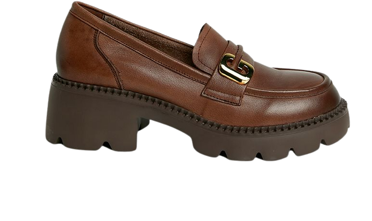 Metal Buckle Leather Platform Loafers - Creative Essentials