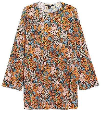 Pleated floral dress with flared sleeves - Multi-coloured floral print - Monki WW