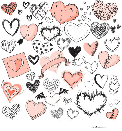 Heart sketches doodle heart shape symbols set Vector Image
