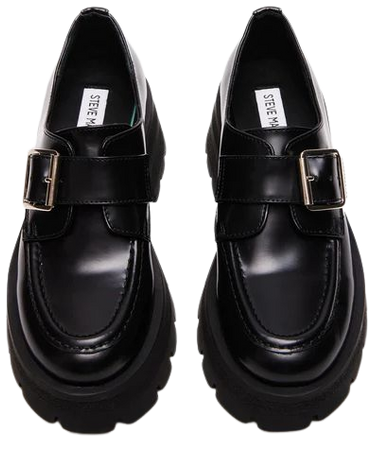 QWEST Black Patent Lug Buckle Loafer | Women's Loafers – Steve Madden