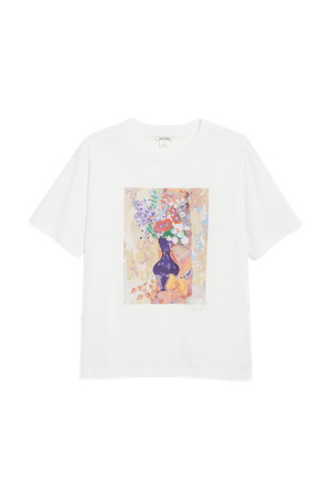 White cotton tee with still life print - Still life painting - T-shirts - Monki WW