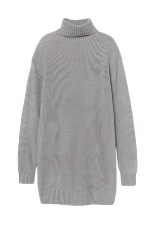 Knit Turtleneck Dress - Gray