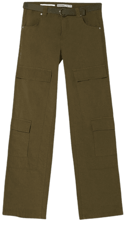 Poplin cargo pants with belt - Pants - Woman | Bershka