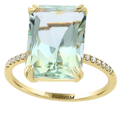 Effy® Green Amethyst with Diamond Shank Ring in 14k Yellow Gold