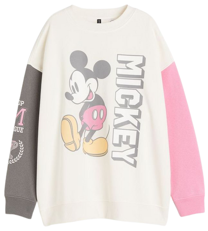 Oversized Printed Sweatshirt - Cream/Mickey Mouse - Ladies | H&M US