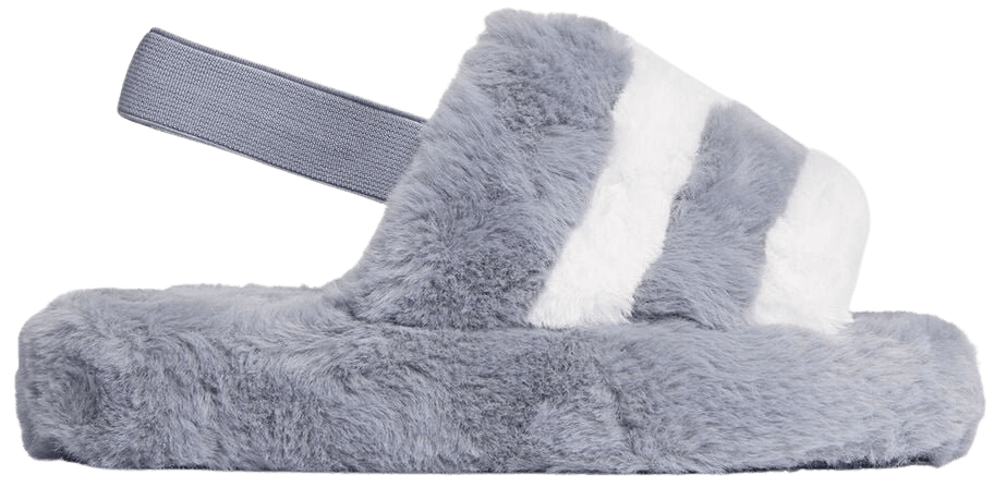Boo Fluffy White Stripe Slipper In Grey Faux Fur | EGO