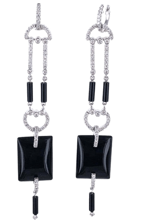 Diamond Onyx 18 Karat White Gold Drop Dangle Modern Earrings For Sale at 1stDibs