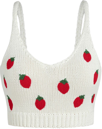 Strawberry V-neck Knitted Crop Cami Top - Cider