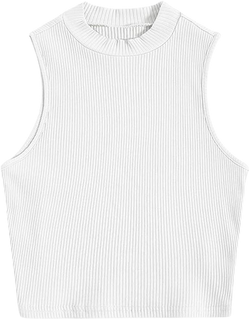 Verdusa Women's Basic Sleeveless Mock Neck Rib Knit Tank Crop Tops White L at Amazon Women’s Clothing store