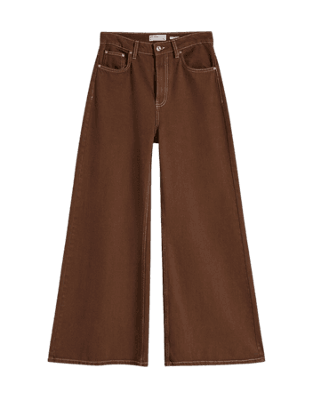 Contrast ’70s wide-leg twill pants - Pants - Woman | Bershka