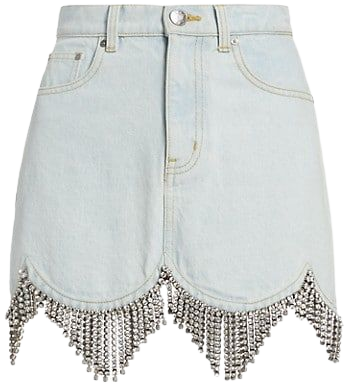 Shop AREA Scalloped Crystal-Fringe Denim Skirt | Saks Fifth Avenue