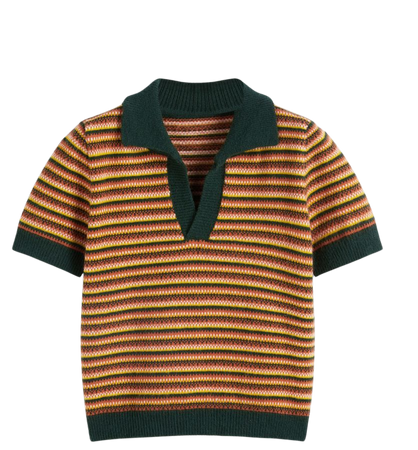 Polo Stripe Knitted Short Sleeve Top - Cider