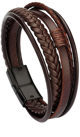 Amazon.com: Bewoful Leather Bracelet Mens New with Magnetic Clasp Cowhide Multi-Layer Braided Leather Men Brown and Black Bracelets (1pcs-Brown leather&Black clasp), 20cm, DD04: Clothing, Shoes & Jewelry