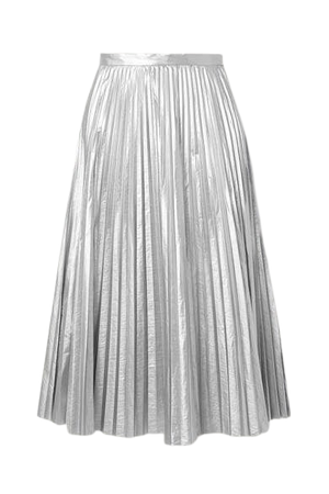 Pleated Metallic Shell Midi Skirt - Silver