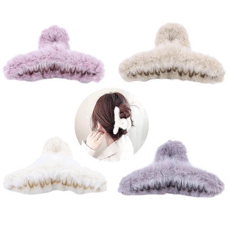 Amazon.com : VinBee 4 PACK Large Faux Fur Hair Claw Clips Plush Hair Catch Barrette Jaw Clamp for Women Half Bun Hairpins for Thick Hair (4.7 inch) : Beauty & Personal Care