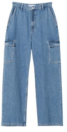 Wide-leg cargo jeans - Denim - Woman | Bershka