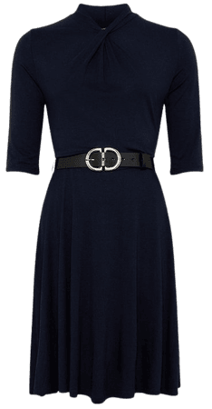 Twist Neck Half Sleeve Belted Jersey Mini Dress | Karen Millen