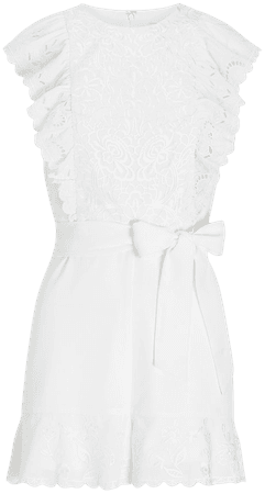 Belted Embroidered Lace Romper | Express