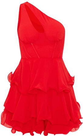 Red One Shoulder Cut Out Tiered Skater Dress | PrettyLittleThing USA