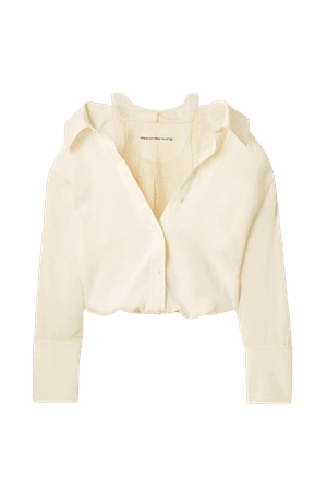 Ivory Cropped silk-crepe and stretch-tulle blouse | Alexander Wang | NET-A-PORTER