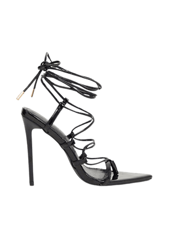 Simmi London Hanin tie up sandals in black patent | ASOS