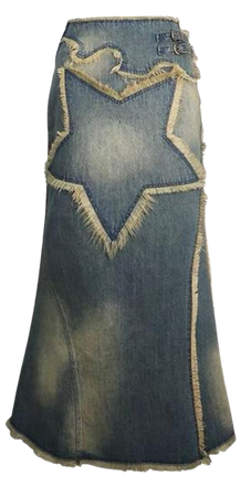 Denim Star Patch Maxi Skirt