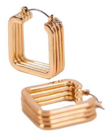 Gold Chunky Ribbed Square Hoop Earrings