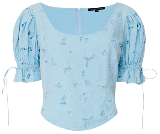 Rhodes Cotton Embroidered Top Cashmere Blue | French Connection US