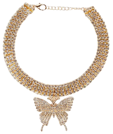 Rhinestone Butterfly Choker Necklace - Gold – Dolls Kill