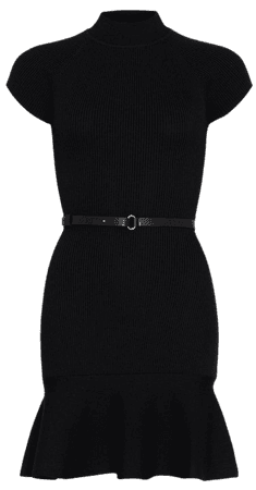 Funnel Neck Knitted Flippy Mini Dress | Karen Millen