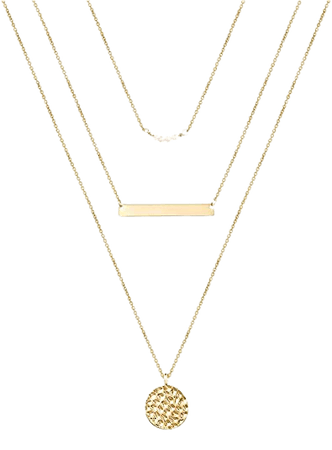 Amazon.com: Turandoss Dainty Layering Pearls Necklace Bar Necklace Hammered Disc Pendant Necklace Simple Layering Necklace Gold Plated Choker for Women: Clothing, Shoes & Jewelry