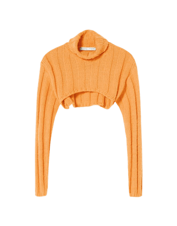 Cropped high neck ribbed sweater - Sweaters and cardigans - Woman | Bershka