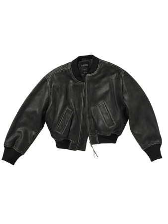 black Miu Miu distressed leather bomber jacket