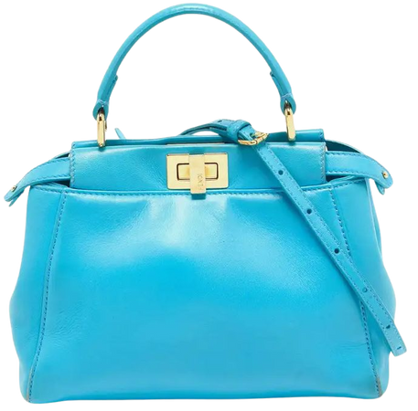 Fendi Light Blue Leather Mini Peekaboo Top Handle Bag For Sale at 1stDibs