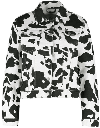 Cow Print Cropped Denim Jacket DZZ21724 CDMEEGJ [CDMEEGJ] - $36.65