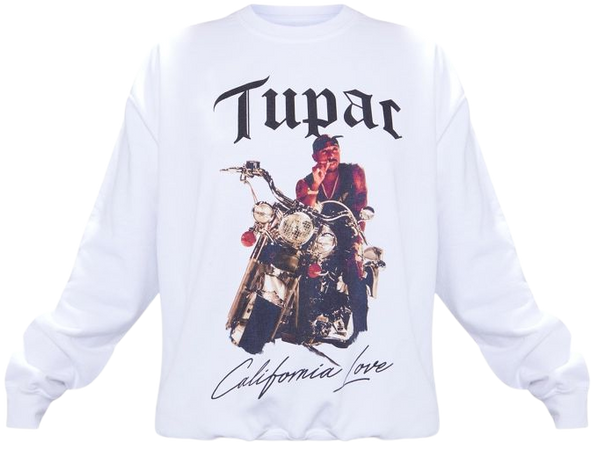 White Tupac Motorbike Print Sweatshirt | Tops | PrettyLittleThing USA