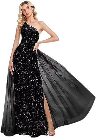One Shoulder Sequin Prom Dresses for Women Tulle Ball Gown Long Formal Evening Gowns 2023 at Amazon Women’s Clothing store