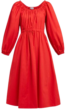 Myriam Cotton Poplin Midi Dress - Womens - Red