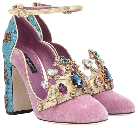 Pink and blue gold crown heels