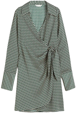 Satin Wrap Dress - Dark green/Patterned - Ladies | H&M US