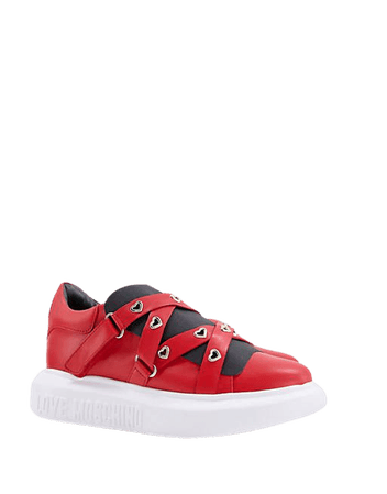 Love Moschino multi strap gold heart sneakers in red | ASOS