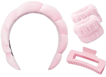Amazon.com : Wecoe Spa Headband And Wristband Set Skincare Headband For Washing Face Hair Claw Clips For Thick Hair Cute Pink Puffy Sponge Makeup Headband Bubble Headband Wrist Towels Scrunchies For Women Girls : Beauty & Personal Care