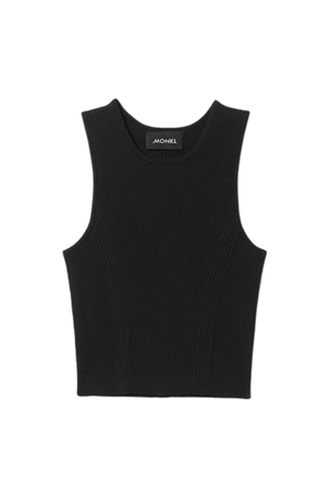 Fitted Rib-Knitted Tank Top - Black - Monki WW